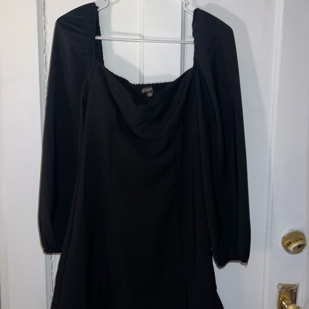 Shinestar Black Cowl Neck Mini Dress with Bishop Sleeves
